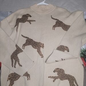 Leopard Print Beige Sweater Top